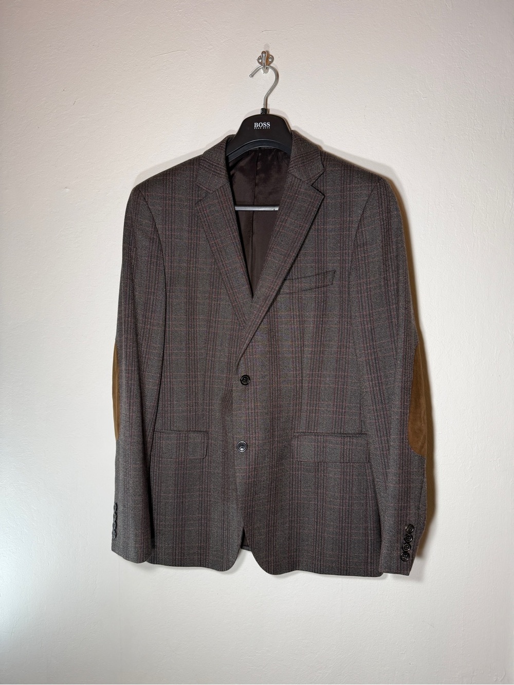 BOSS Hugo Boss "The Smith" Sport Coat — Brown/Maroon Herringbone, Elbow Patches